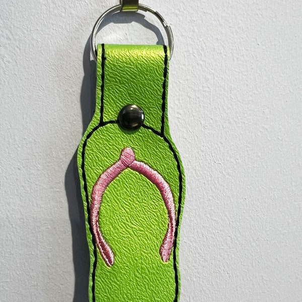 Green Flip Flop Embroidered Vinyl Keychain