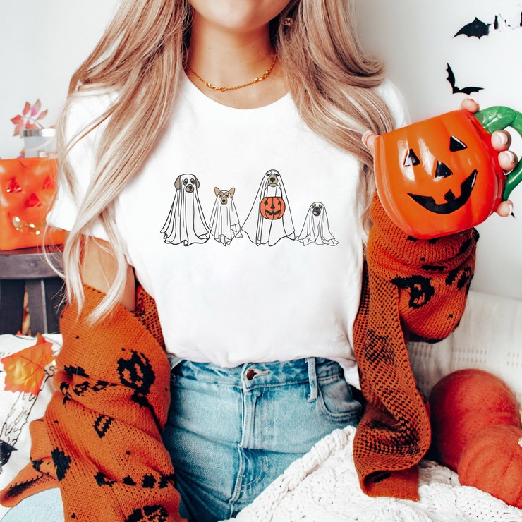Halloween T-Shirt, Ghost T-Shirt, Halloween Dog T-Shirt, Ghost Dog T-Shirt, Happy Halloween, Retro Spooky Season Tee, Matching Family Shirt