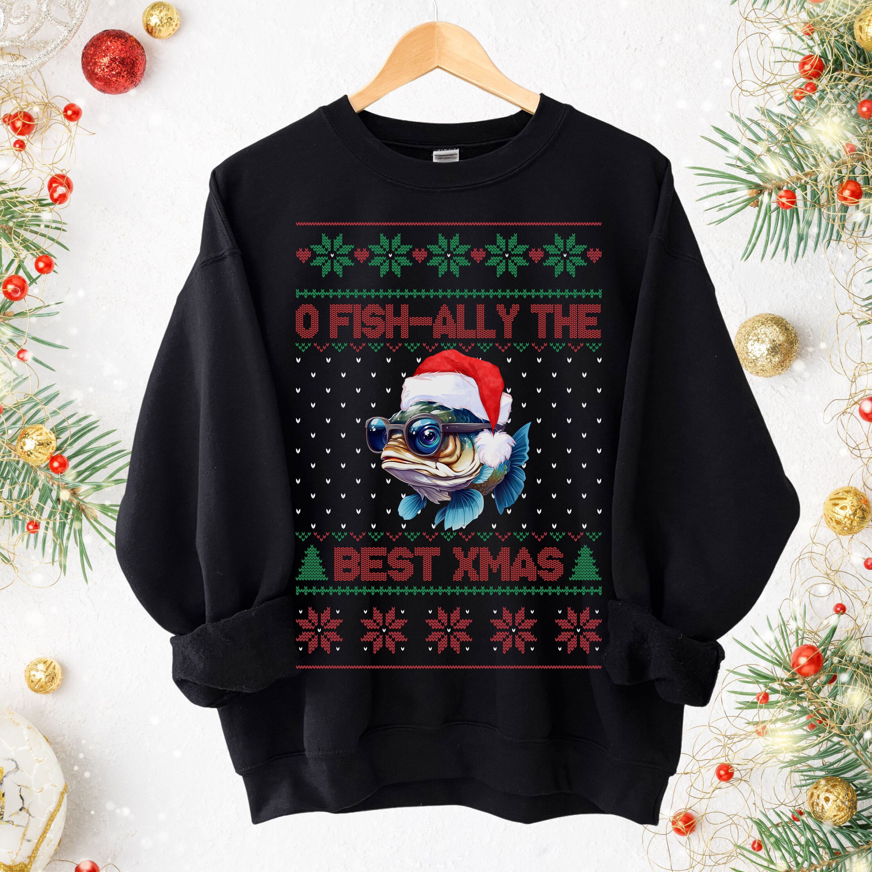 Fishing Christmas Ugly Sweater Xmas Ugly Christmas Sweatshirt for him Sweatshirt Ugly Holiday Sweatshirt Funny Xmas Sweatshirt Fishing Gift