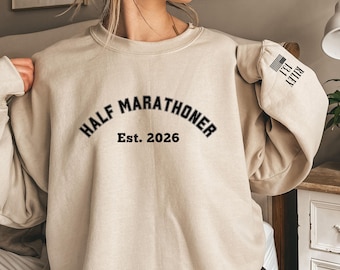 Half Marathoner Finisher Sweatshirt, Personalized Running Sweatshirt, Custom Half Marathon Sweatshirt, Gift for Runner, Name on Sleeve, 13.1