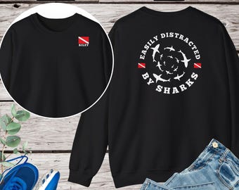 Shark Scuba Diving Sweatshirt, Scuba Dive Sweatshirt, Personalize Dive Shirt, Shark Dive Shirt, Name on Front, Scuba Diver Gift, Shark Shirt