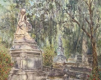 Stampa giclée del cimitero di Bonaventura, Savannah, Georgia, acquerello