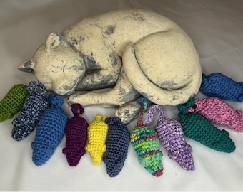 Crochet Catnip Mouse, Handmade Cotton Cat Toy