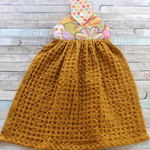 Floral Snap Kitchen Towel Mustard Waffle Weave Tea Towel
