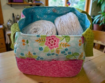 Project Storage Bin with front pocket Cotton Organizer Basket, 9 by 9 by 8 Inches
