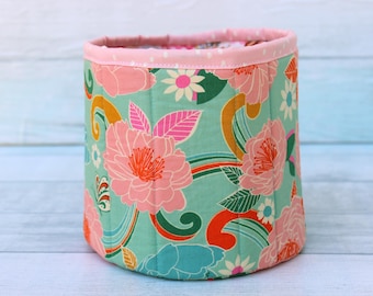 Floral Fabric Storage Bin: Cotton Organizer Basket (6x6 inches)