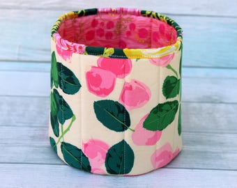 Floral Fabric Storage Bin, Nursery Organizer, 6x6 inches