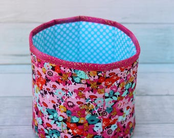 Floral Fabric Storage Bin Cotton Organizer Basket (6x6 inches)