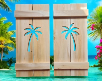 Cedar Shutters, Palm Tree Shutters, Window Shutters, Rustic Shutters, Shutters, Decor, Rustic Decor, Wall Decor, Tropical, Palm Trees