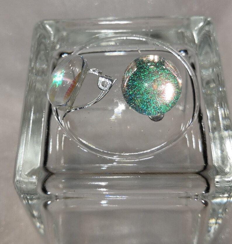 Clip earrings green dichroic glass fusing glass