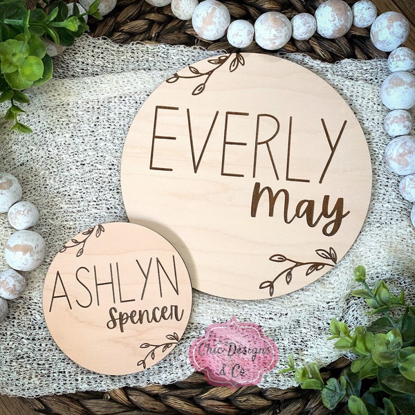 Engraved Wooden Name Circle, Newborn Photo Prop, Wood Name Circle, Photo Prop For Newborns, Wooden Circle Name Sign, Baby Name Wooden Circle