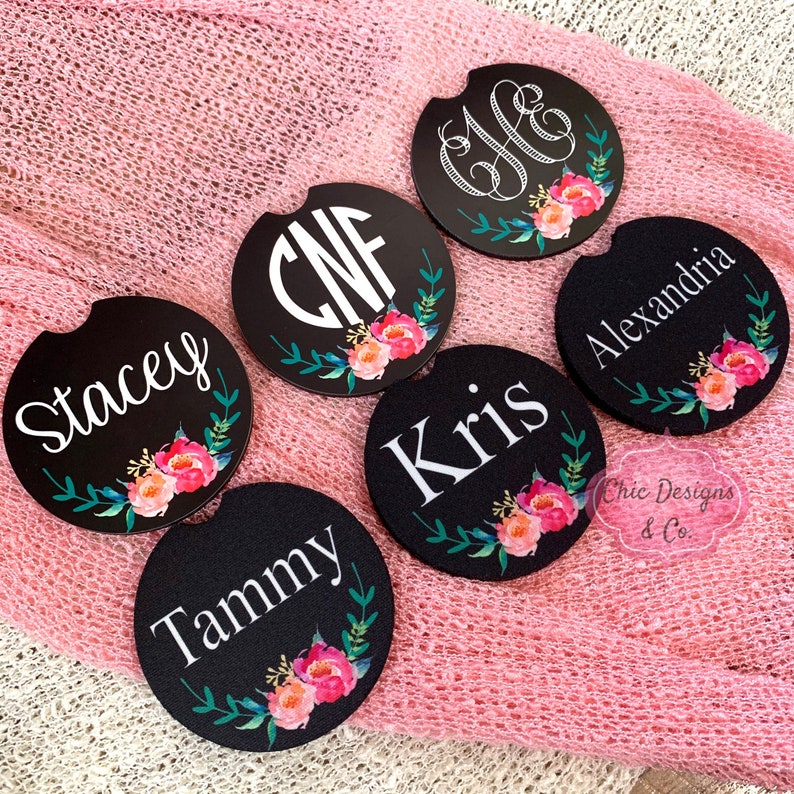 Monogrammed Car Coasters Monogrammed Coaster Set Etsy