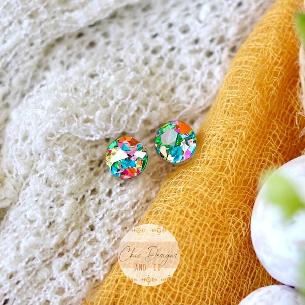 Circle Acrylic Studs, Confetti Stud Earrings, Acrylic Confetti Studs, Colorful Studs, Rainbow Stud Earrings, Mother Daughter Earrings