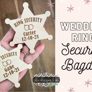 Wedding Ring Security Badges Engraved Cut Out, Wooden Ring Bearer Security Badges, Engraved Ring Security Cut Out Only, No Pin Backing