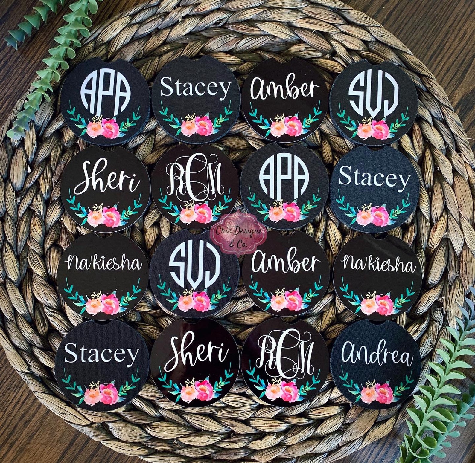 Monogrammed Car Coasters Monogrammed Coaster Set Etsy