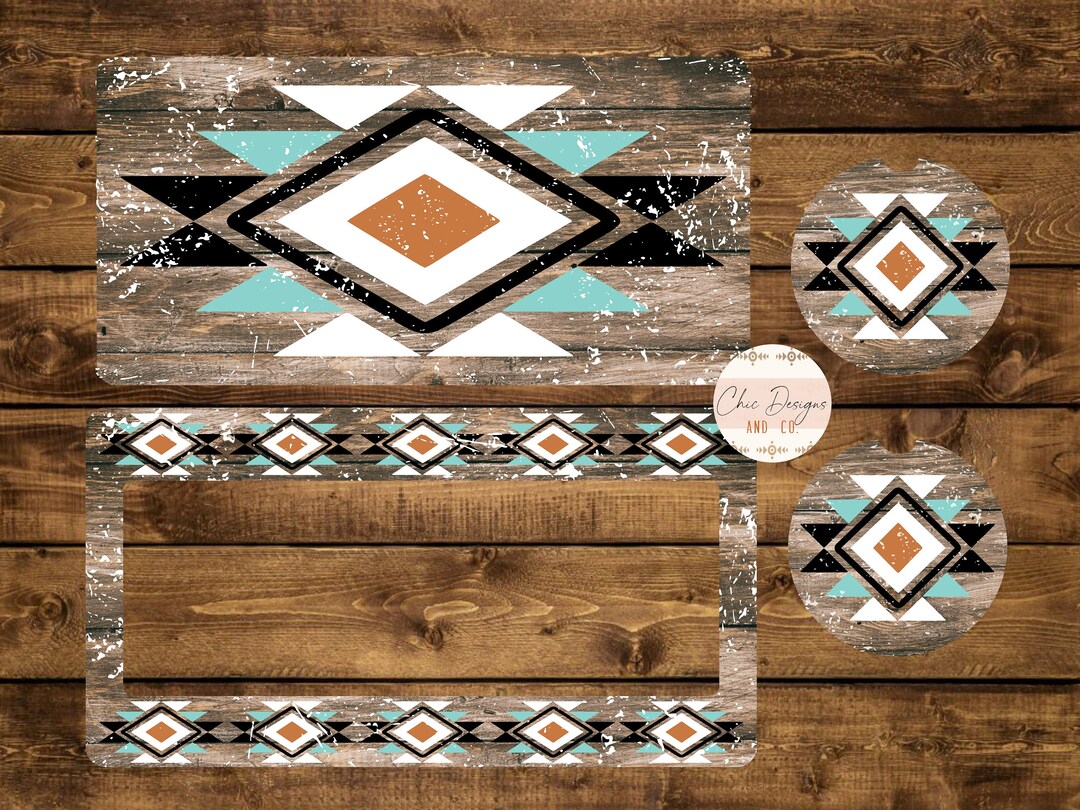 Aztec License Plate Set Rustic Aztec License Plate License Etsy