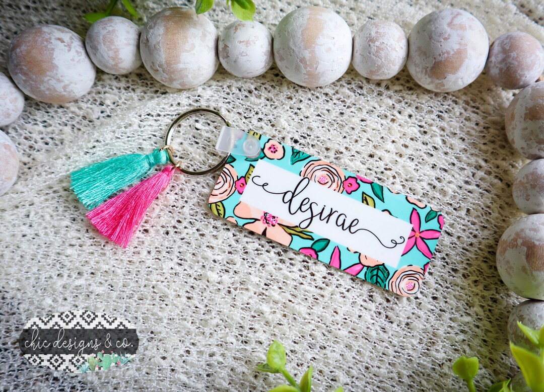 Floral Name Key Chain, Personalized Key Chain, Custom Key Chain, Key