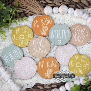 Uplifting Car Coasters, Blessed Mess, Be The Light, Be Kind Car Coasters, Coasters, Cup Holder Coasters, Rubber Coasters,Give Grace Coasters