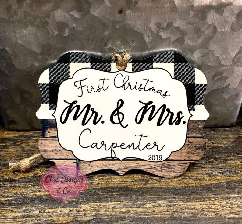 Christmas Ornament Plaid Christmas Ornaments Just Married Christmas Ornaments Mr and Mrs Couples Christmas Ornament Custom Ornaments
