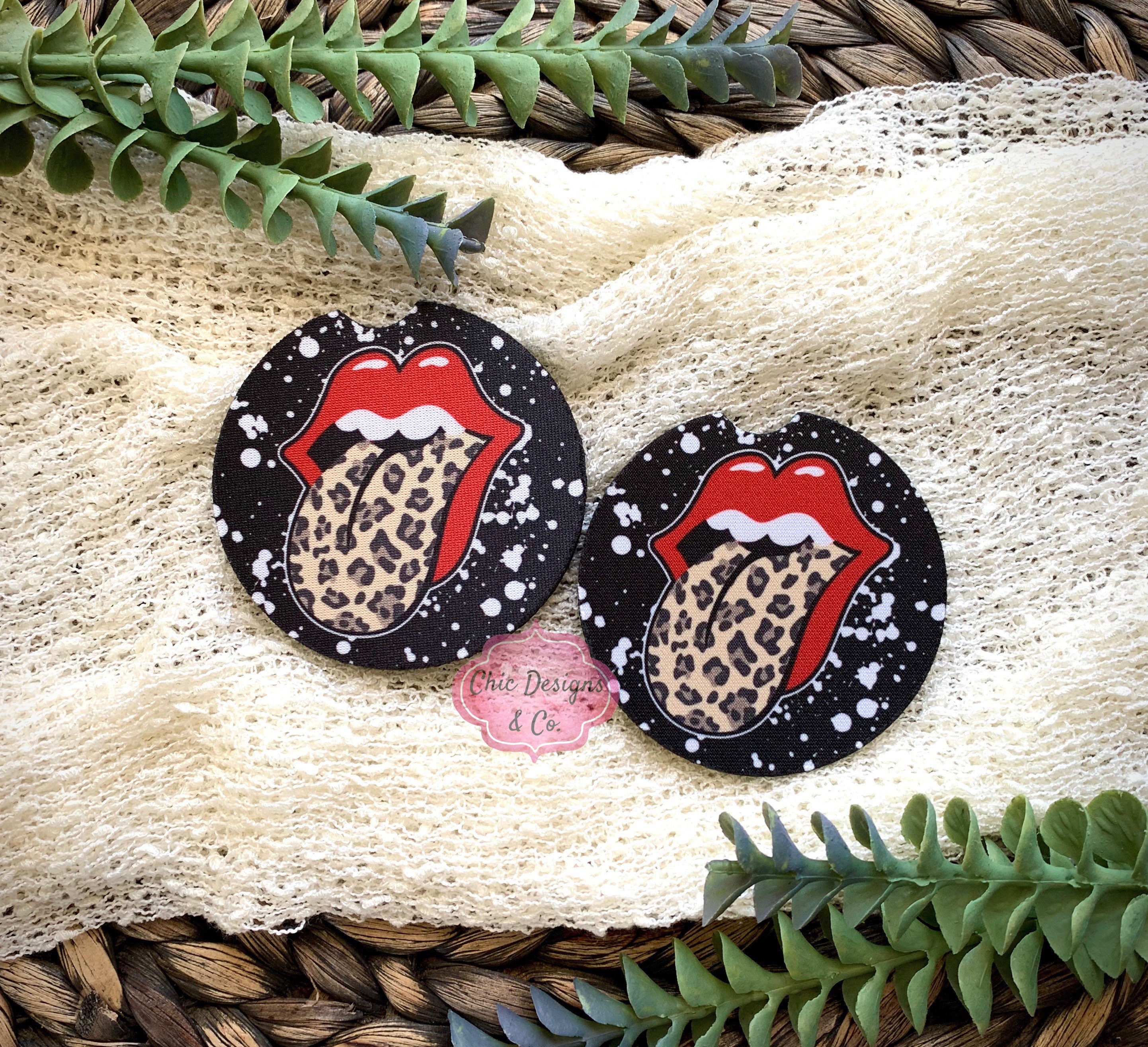 Tongue Out Car Coasters, Leopard Tongue Coaster Set, Cheetah Car Coas…
