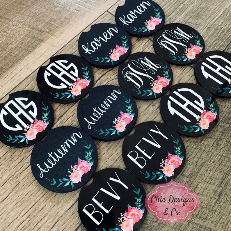 Monogrammed Car Coasters Monogrammed Coaster Set Etsy