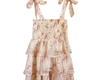 Robe fleurie à volants superposés bébé fille, robe fête des mères, maman et moi, robe mère fille, robe petite fille, robe 1er anniversaire