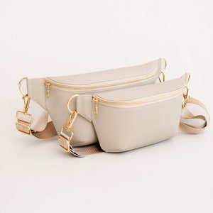 Elegant small, large bum bag beige vegan faux leather | Women's crossbody bag | Hip bag | Belt bag with wide, adjustable strap