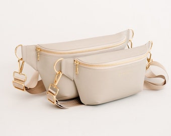 Elegante kleine, große Bauchtasche Beige vegan Kunstleder | Damen Crossbodybag | Hüfttasche | Gürteltasche mit breitem, verstellbaren Gurt