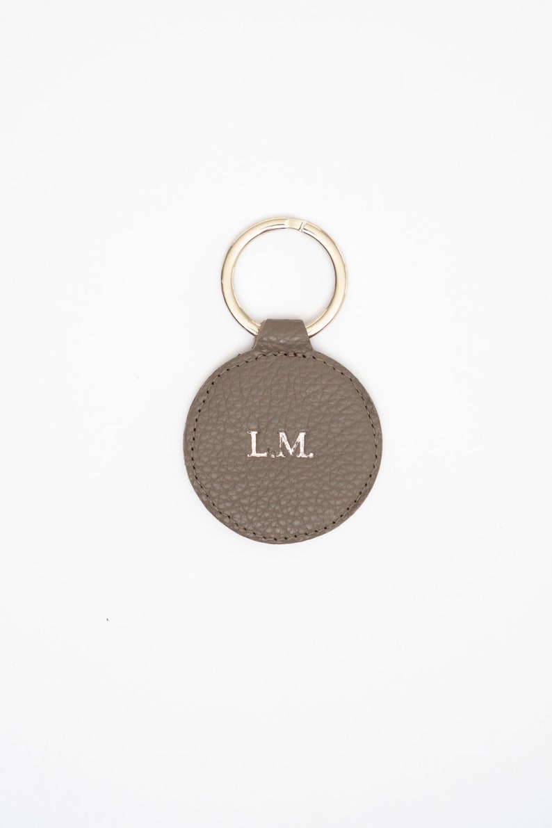 Personalizable keychain with engraving/name/initials Genuine leather in black, beige, gold Gift idea for Mother's Day, birthday Taupe/Silber