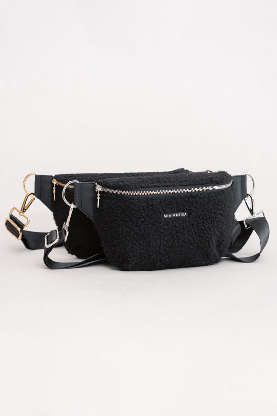 Teddy Bum Bag Black Vegan Faux Leather Ladies Medium sized Crossbody Bag Hip Bag Waist Bag Belt Bag With Wide Strap Etsy UK