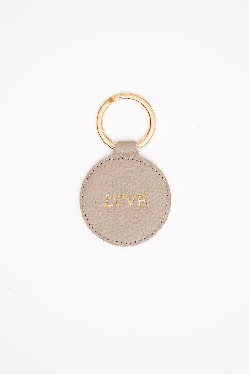 Personalizable keychain with engraving/name/initials Genuine leather in black, beige, gold Gift idea for Mother's Day, birthday Beige/Gold
