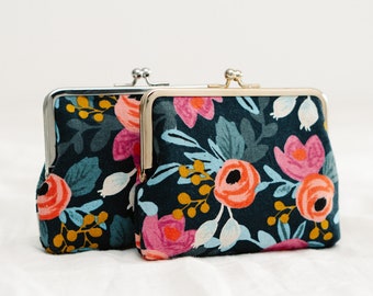 Small Clip Purse for Women | black | Women's underwire wallet | Floral pattern with clip closure |Card slots, slip pockets