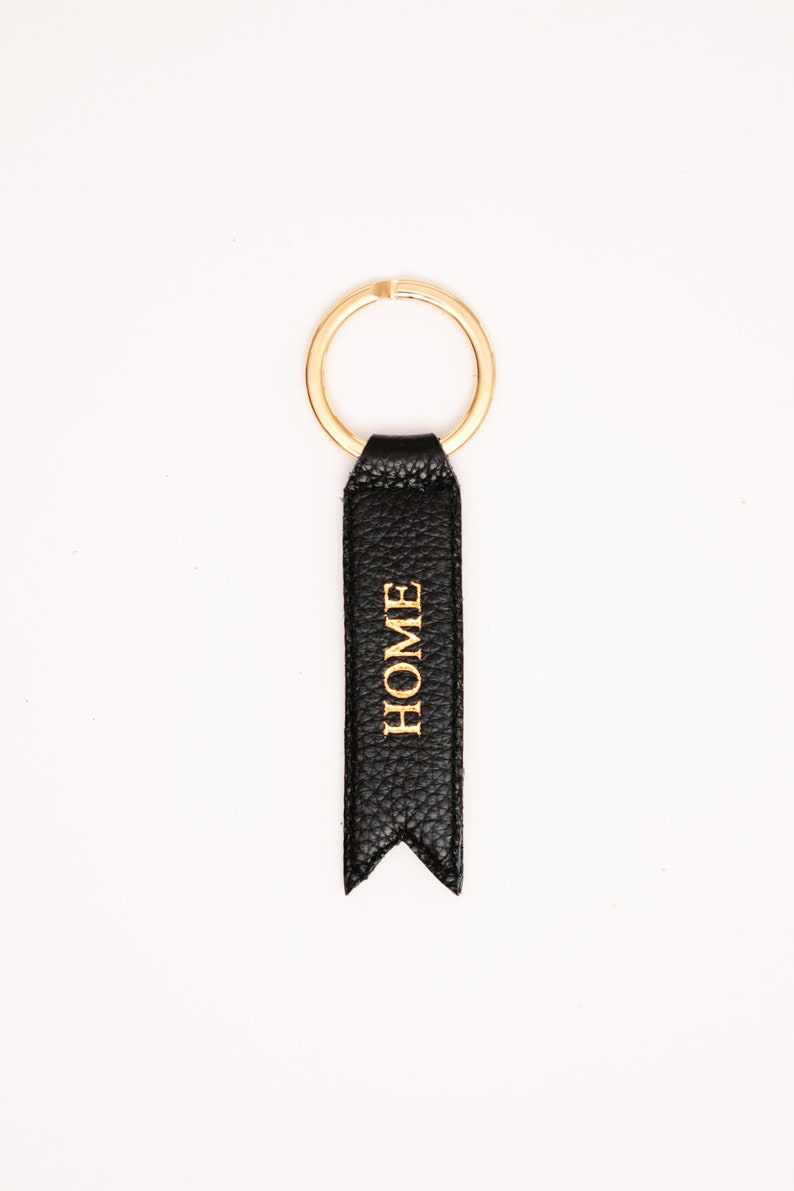 Personalizable keychain with engraving/name/initials Genuine leather in black, beige, gold Gift idea for Mother's Day, birthday Schwarz/Gold