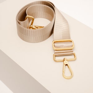 Adjustable Bag Strap for Handbag, Elegant Herringbone Pattern | Gold, silver carabiner | Wide shoulder strap | beige, narrow