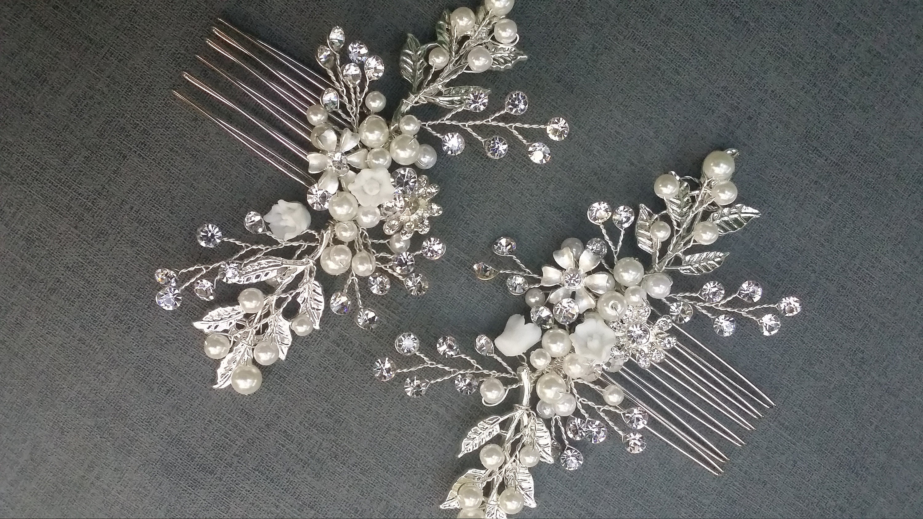 Gold and Silver Floral Hair Comb with Pearl and Crystal Accents Bridal Hair Comb with Pearl Rhinestone Flowers - Cassandra Lynne main image 4