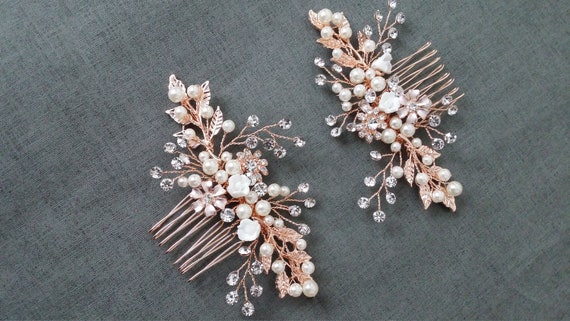 Gold and Silver Floral Hair Comb with Pearl and Crystal Accents Gold and Silver Floral Hair Comb with Pearl and Crystal Accents main image 4