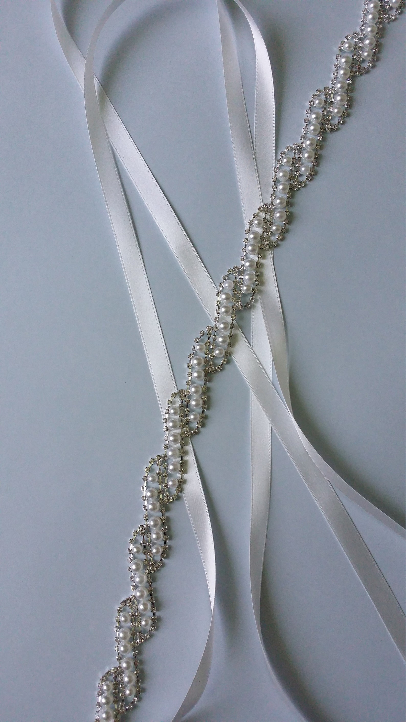 Thin Silver Pearl Wedding Dress Sash