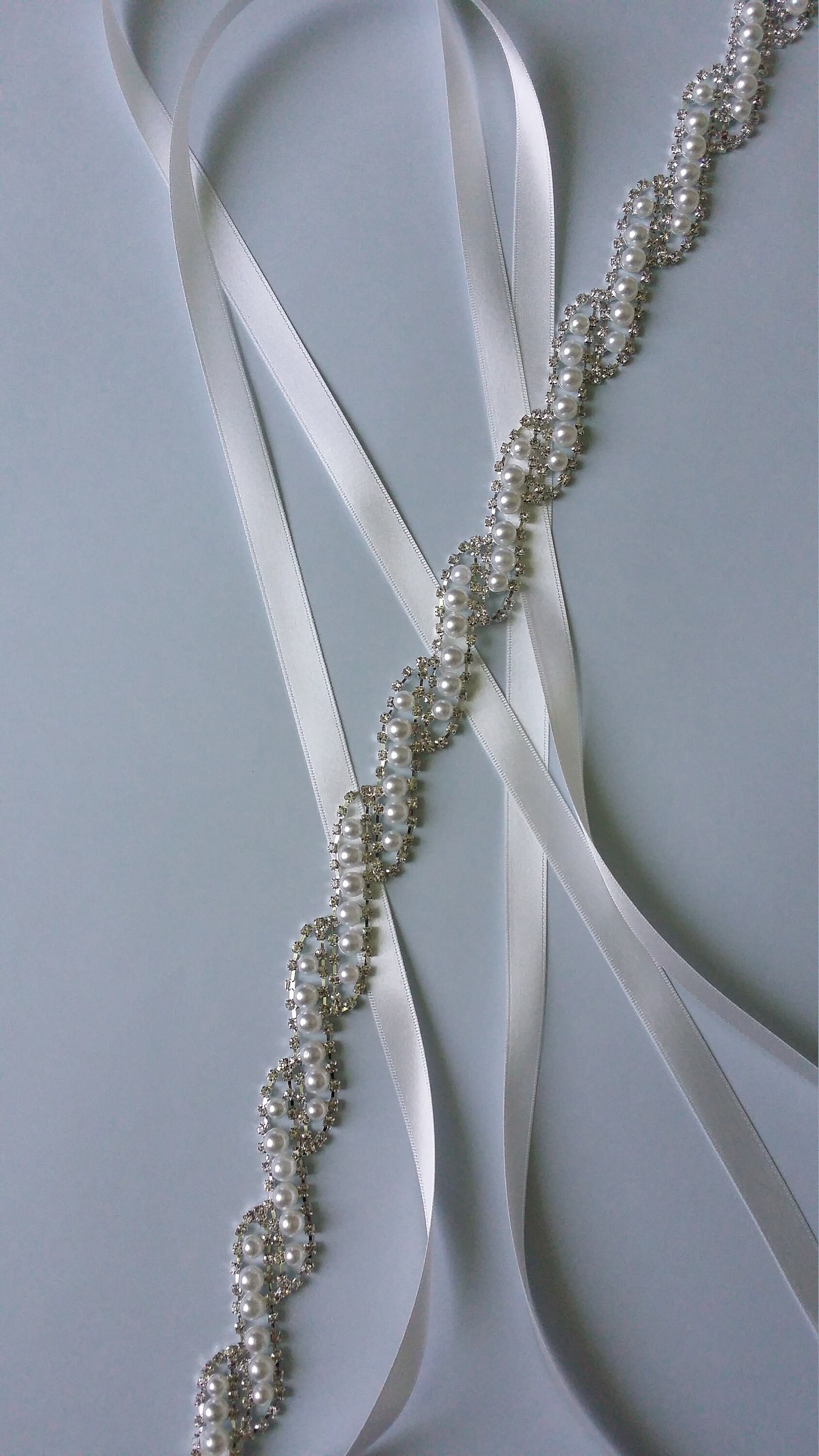 Thin Silver Pearl Wedding Dress Sash/ Thin Pearl Wedding Dress Etsy