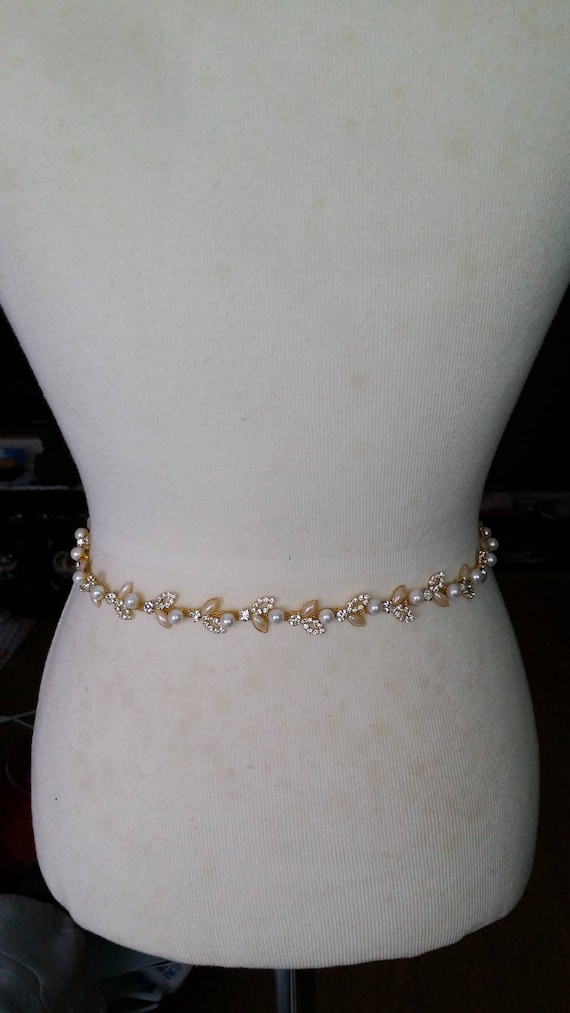 Thin Pearl Gold Wedding Dress Sash Wedding Dress Pearl Gold Etsy
