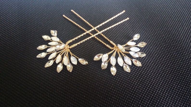 Opal Hair PinWedding Opal Crystal Hair Pin Bride Opal Crystal Hair Piece Side Hair Pin Gold Small Hair Pin