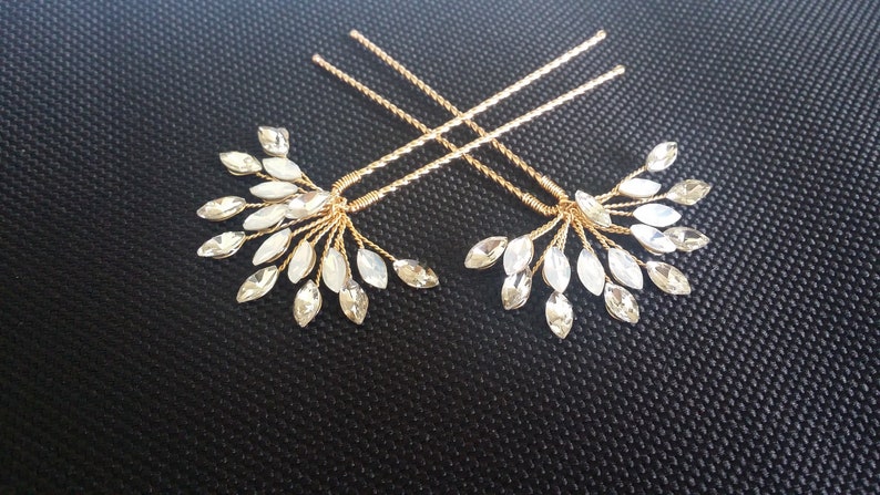 Opal Hair PinWedding Opal Crystal Hair Pin Bride Opal Crystal Hair Piece Side Hair Pin Gold Small Hair Pin