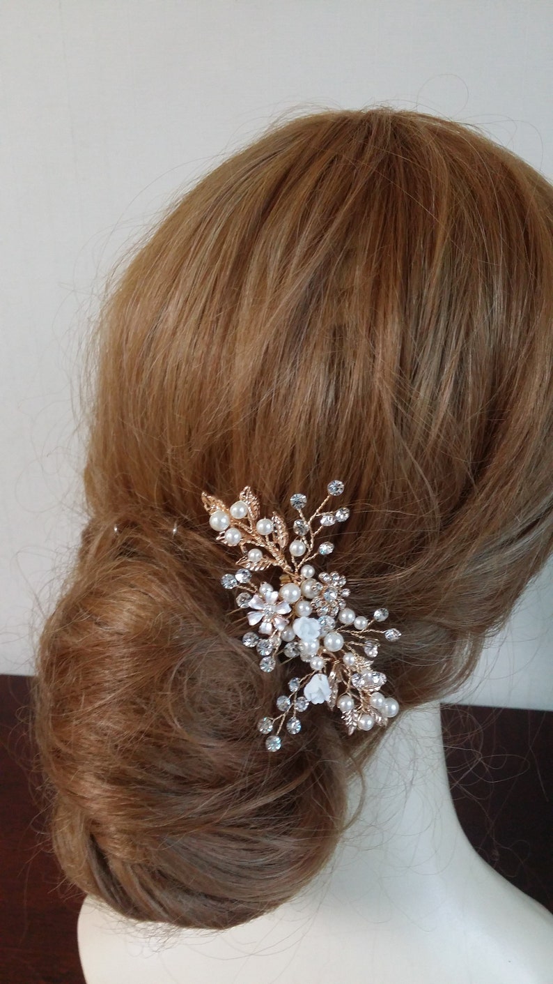 Rose Gold Floral Hair Comb/wedding Rose Gold Hair Vine Comb/ - Etsy