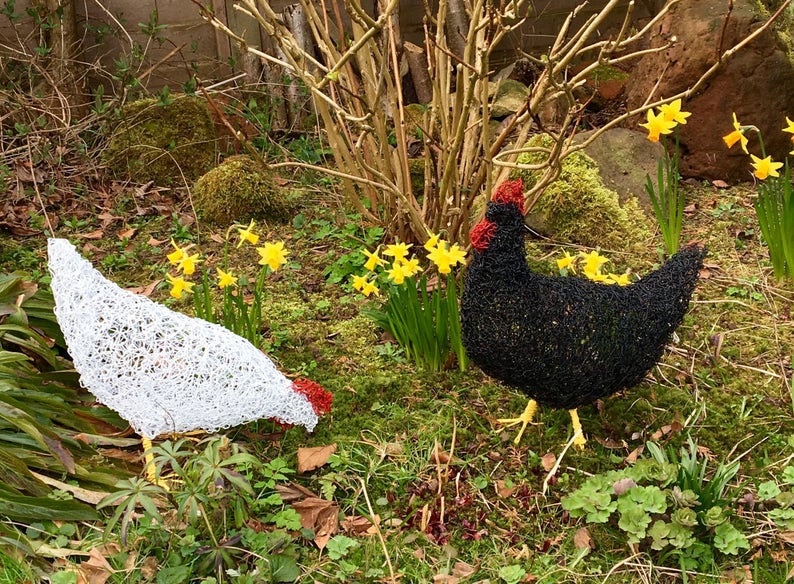 Handmade wire sculpture chicken / hen. Metal garden Sculpture. Handmade. Garden ornament. Garden decor. Animal. Bird. Handcrafted. Unique image 1