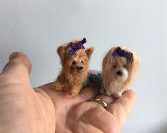 Dolls house miniature pet dog cat rabbit. Unique handcrafted cUstom needle felted animal.