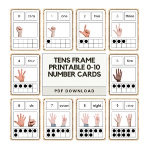 Tens Frame 0-10 Printable Number Cards, Maths resource for home, nursery, EYFS, Kindergarten, counting fingers, words, number recognition