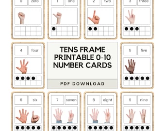 Tens Frame 0-10 Printable Number Cards, Maths resource for home, nursery, EYFS, Kindergarten, counting fingers, words, number recognition