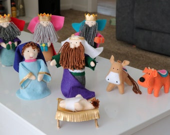 Nativity set scene / 10 pieces / Cut and sew / Christmas / Mary / Joseph / Jesus / Felt / Handmade