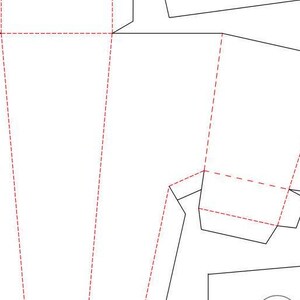 May include: A printable template for a paper cone, with dashed lines indicating where to fold and glue. The cone is designed to be used as a party favor or gift bag.
