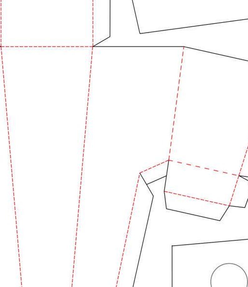May include: A printable template for a paper cone, with dashed lines indicating where to fold and glue. The cone is designed to be used as a party favor or gift bag.