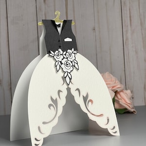 ウェディングドレスのグリーティングカード SVG、花嫁花婿、妻夫、カップル、ミスターとミセス、タキシード